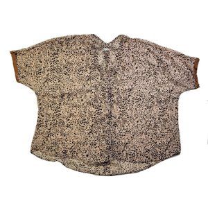 Intimately Free People Women XS Sheer Beige Cheetah Button-Up V-Neck Oversized